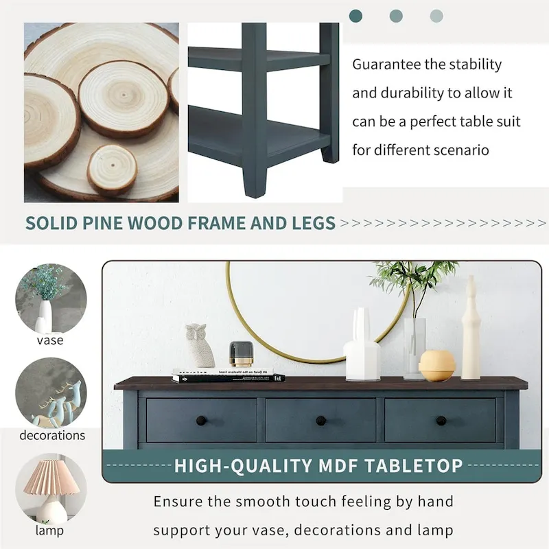 Retro Console Table with 3 Drawers - Multiple Colors