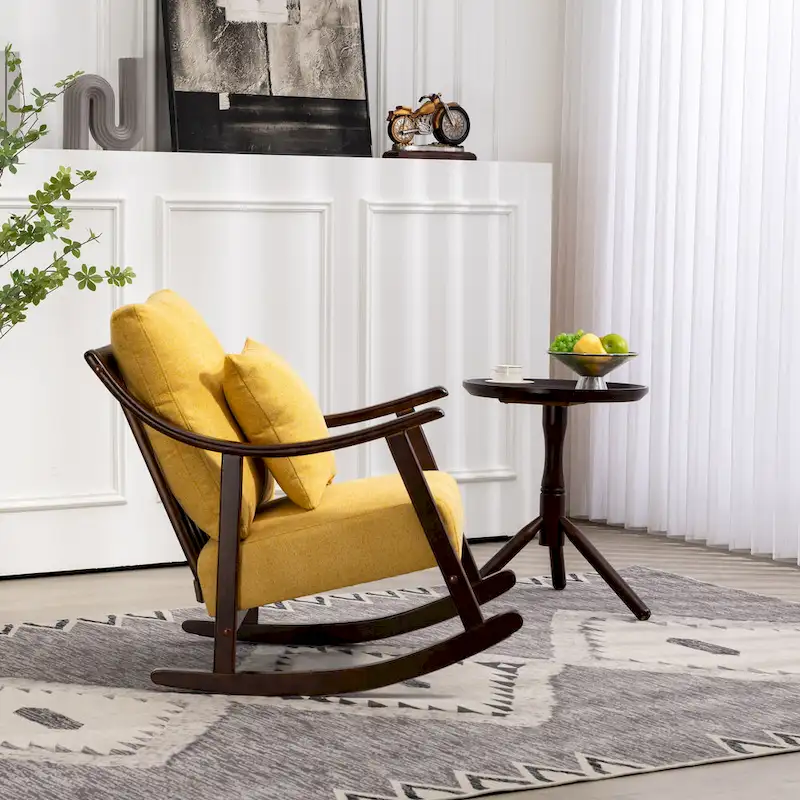 Linen Solid Wood Rocking Arm Chair