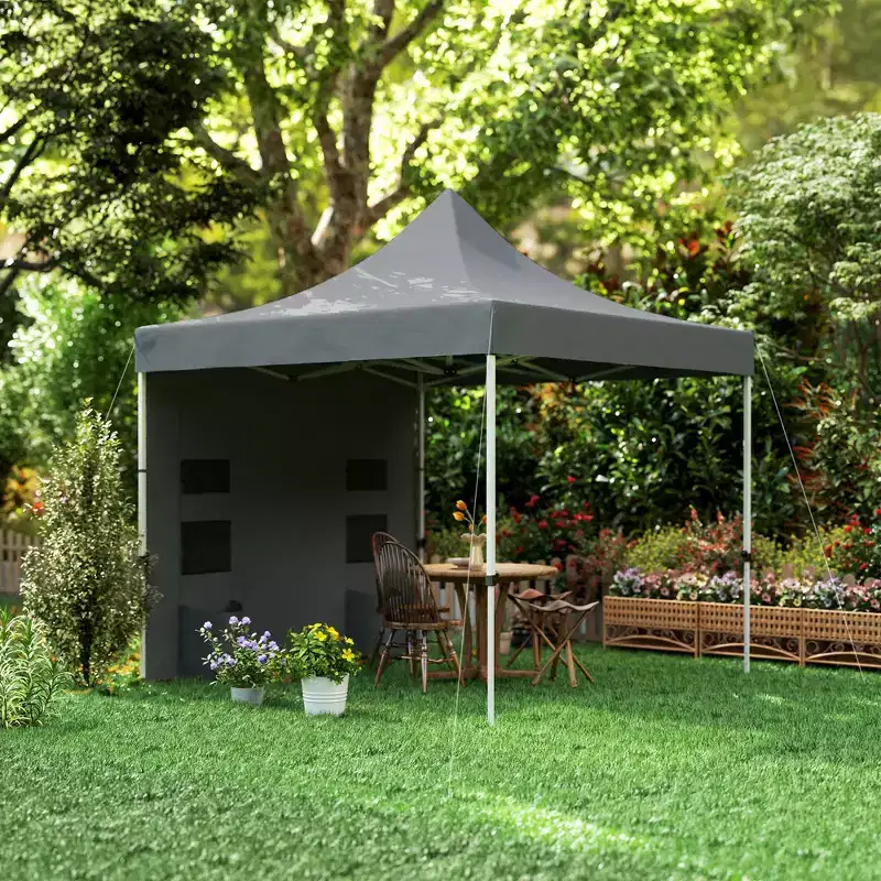 Outsunny 10' x 10' Heavy Duty Pop Up Canopy Tent with Sidewall, UPF50+ Instant Sun Shelter