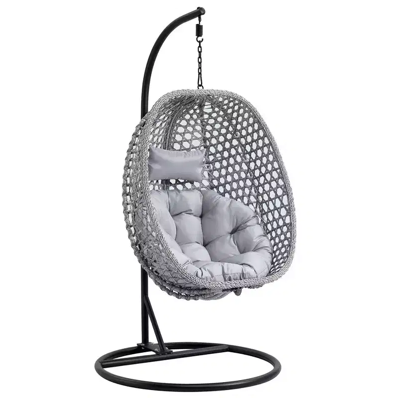 Swinging Chair Hammock Egg Chair Patio Wicker Swing Egg Hanging Chair With Stand, 350lbs Maximum Weight Capacity, Ash