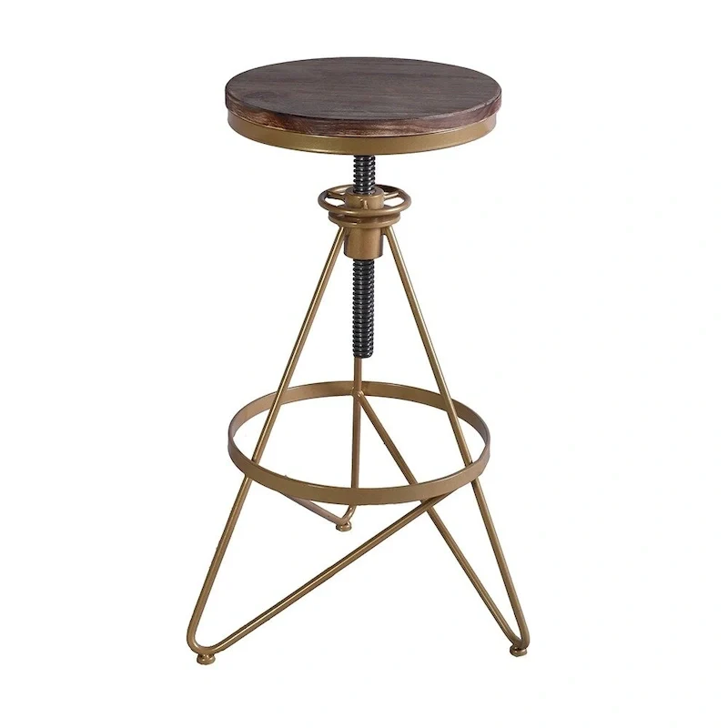 Weathered Wood Gold Adjustable Bar Stool Single Seat