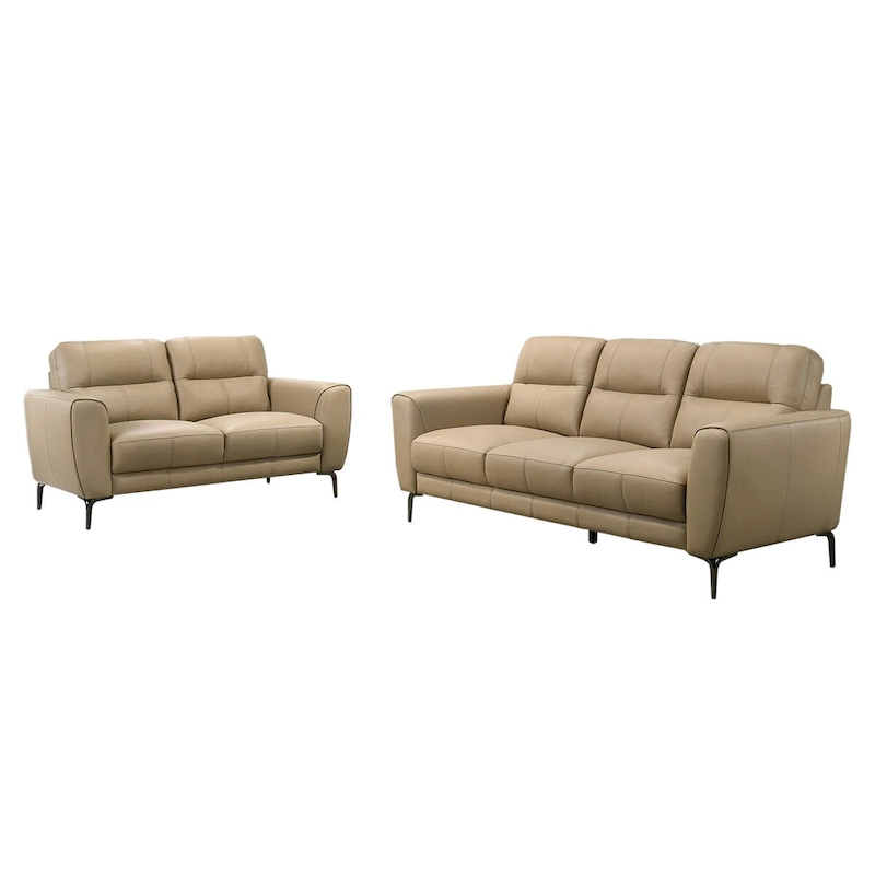 2 Piece Faux Leather Sofa Set with Triangular Chrome Legs