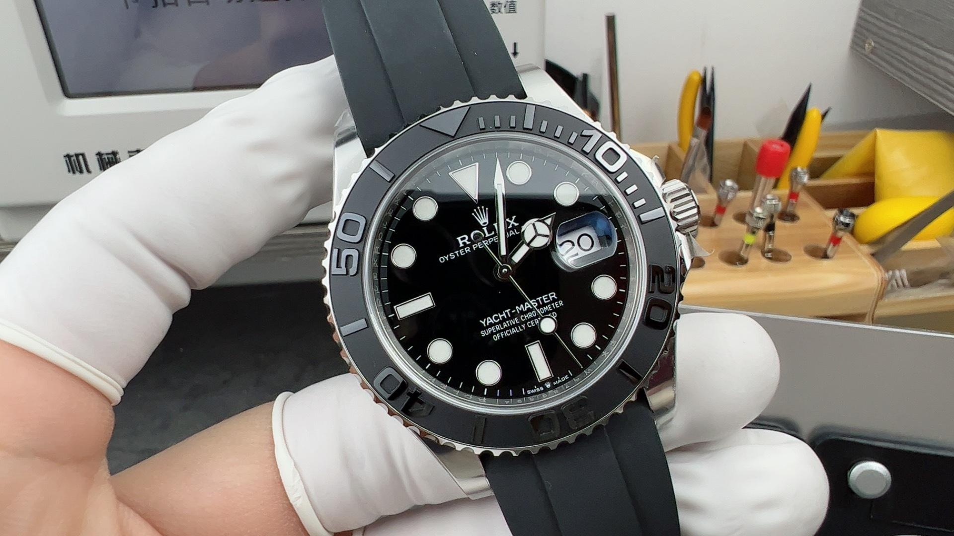 Replica Rolex Yacht-Master 226659 black dial and ceramic bezel front view