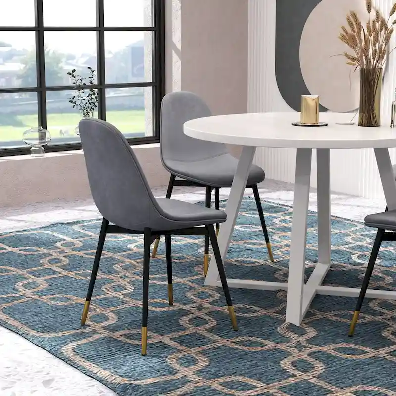 Roundhill Furniture Evatt 5-Piece Round Dining Set, Trestle Round Table with 4 Stylish Chairs