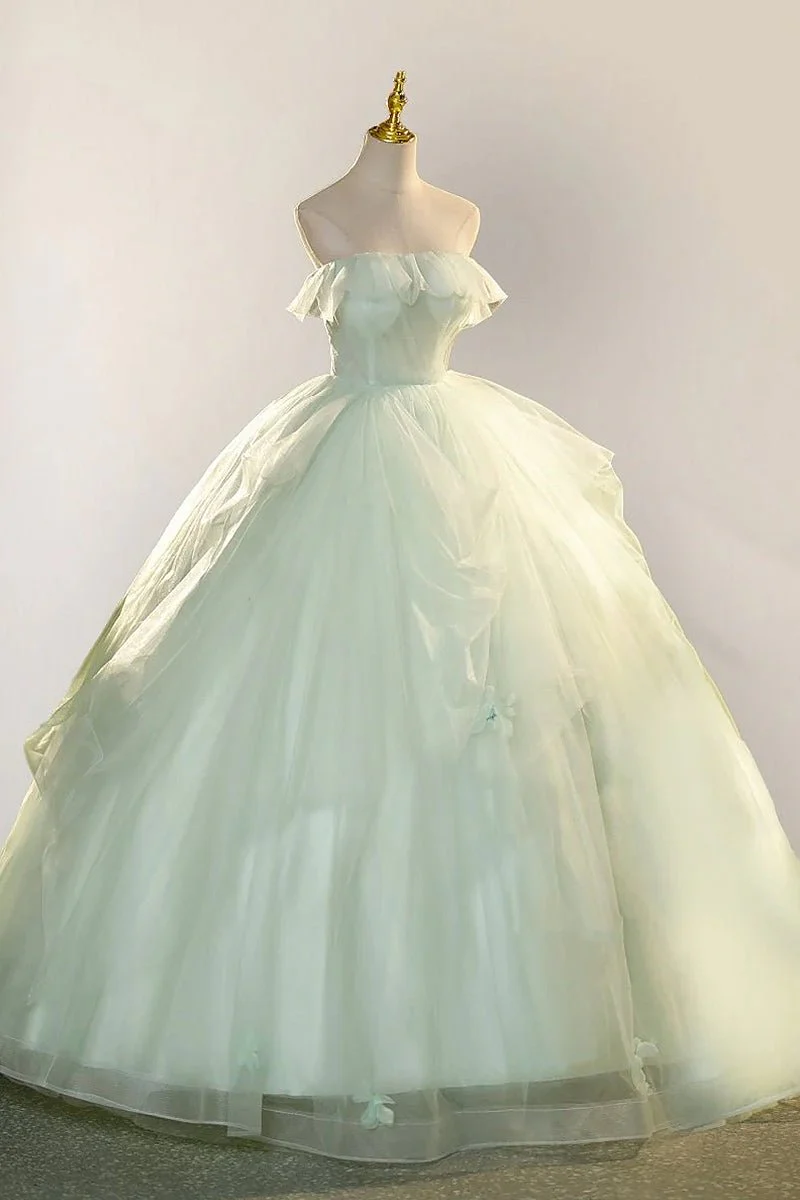 Elegant 3D Flowery Sage Green Tulle Fairy Ball Gown