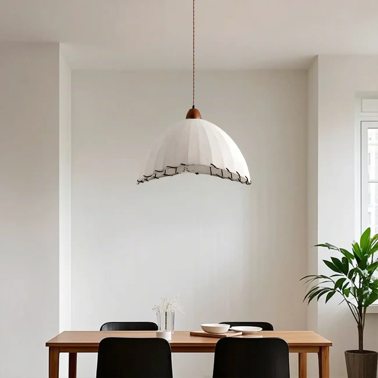 Dome-Shape White Fabric Rope Pendant Light Residential Use