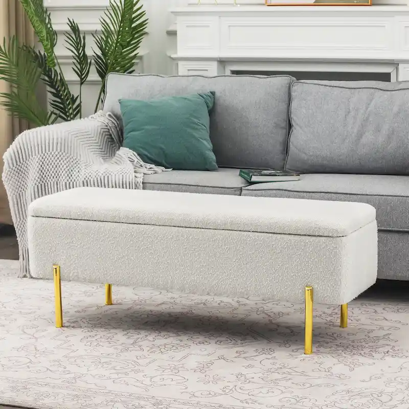 47-Inch Upholstered Storage Ottoman Bench with Metal Legs
