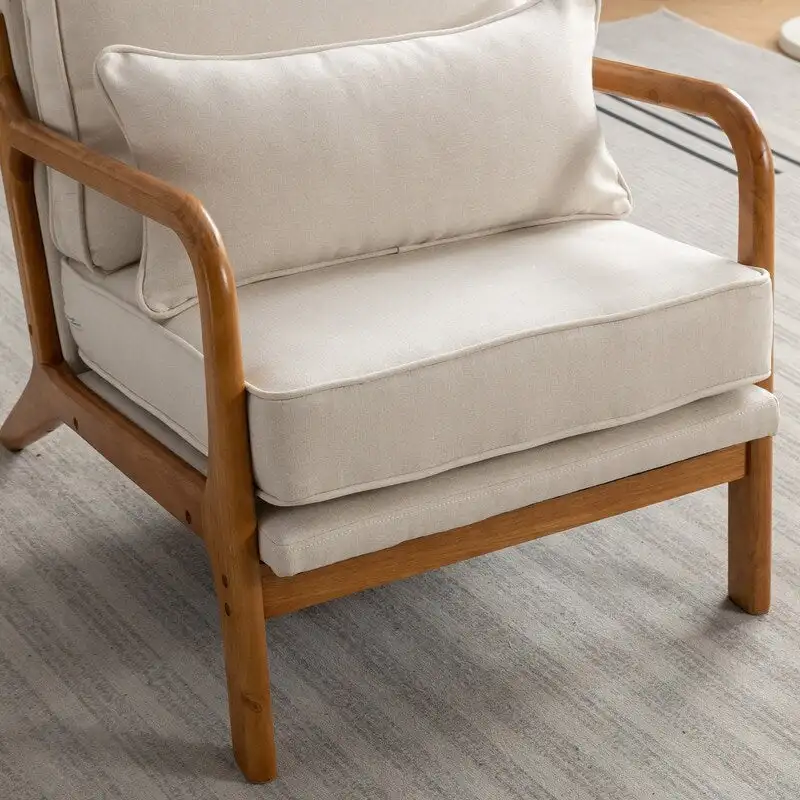 SEYNAR Mid Century Boucle Uplostered Soild Wood Accent Armchair with Pillow