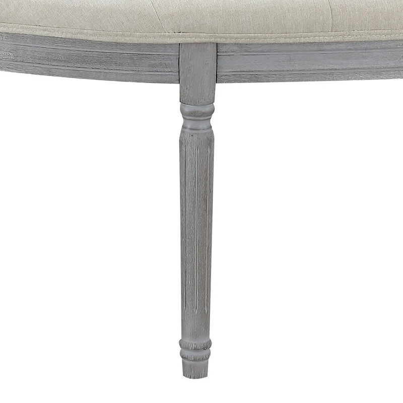 Coastal Tufted Beige Upholstered Wood Leg Bench
