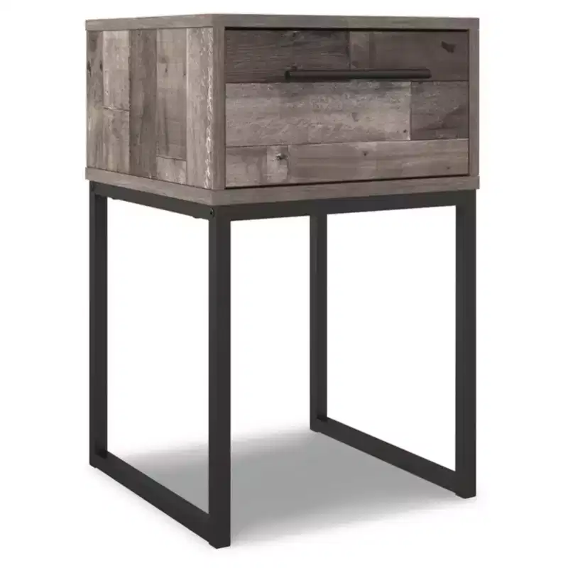 Neilsville Nightstand Black/Gray/Beige - Signature Design by Ashley: Rustic Mid-Century Modern, Metal Frame, Drawer
