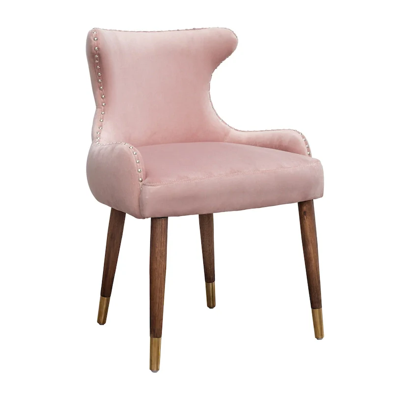 Pink Modern 23 Polyester Upholstered Accent Chair with Solid Rubberwood Legs and Nailheads