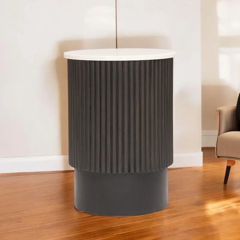Black And White Solid Wood End Table