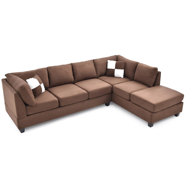 Malone 111 in. Suede 4-Seater Sectional Sofa with 2-Throw Pillow - 111 L x 78 W x 34 H