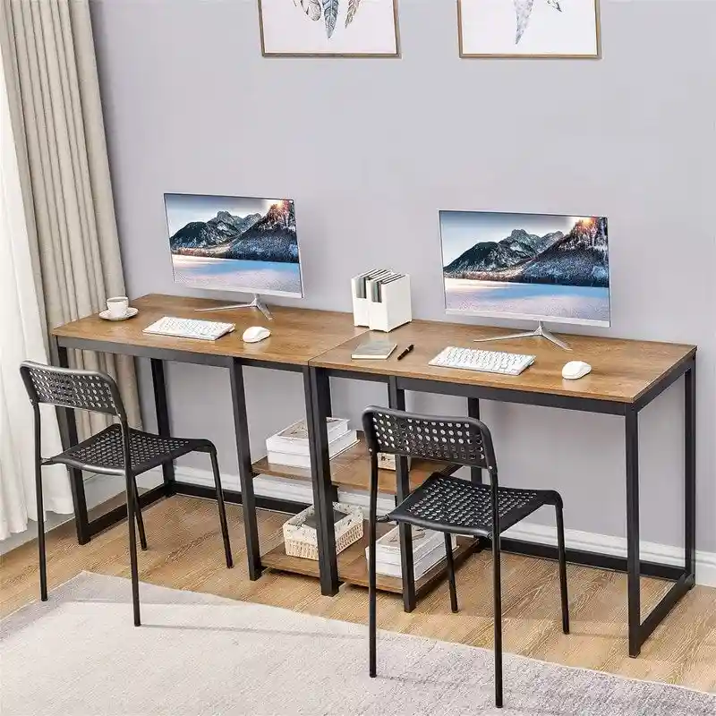 White / Black Marble / Oak / Brown / White Marble 2-Tier Computer Desk with Shelves – Modern Style, Home Office Use