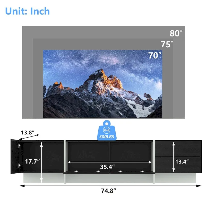 TV Console w/Storage Cabinets,Remote Control,APP Control LED TV Stand