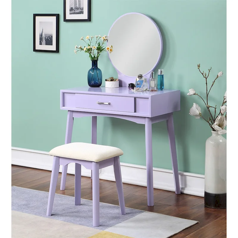 Contemporary Wood Vanity and Stool Set