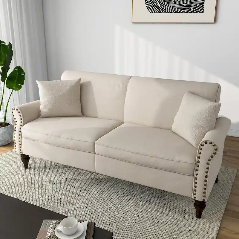 73 Sofa with Nailhead Trim Rolled Arms