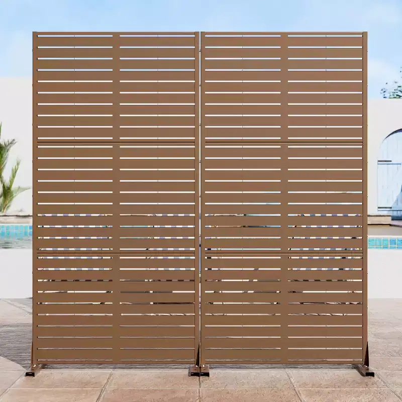 72 H70W Dovelina Brown Outdoor Freestanding Metal Privacy Screen Decorative Garden Fence