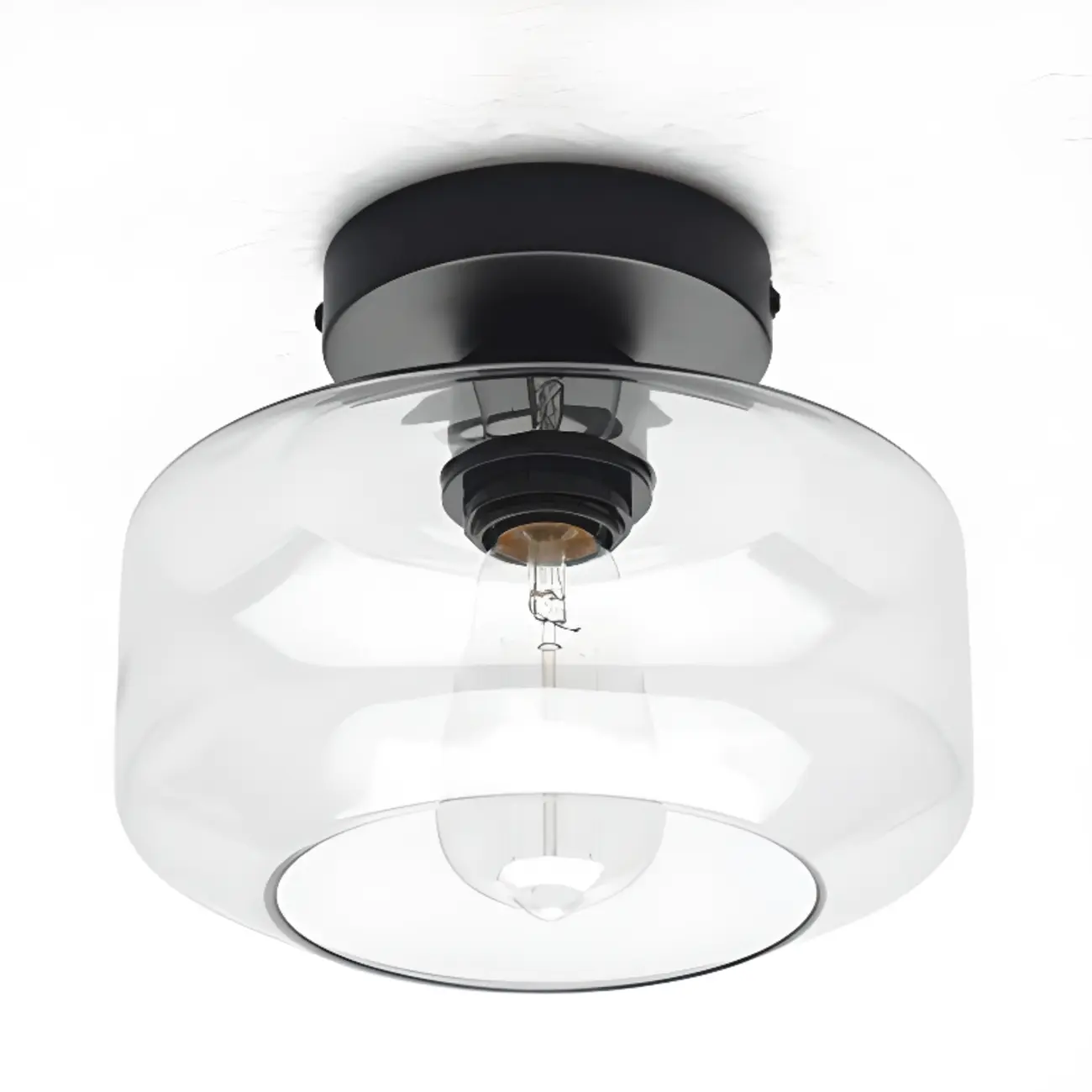 Hallway Industrial Clear Glass Semi Flush Ceiling Light