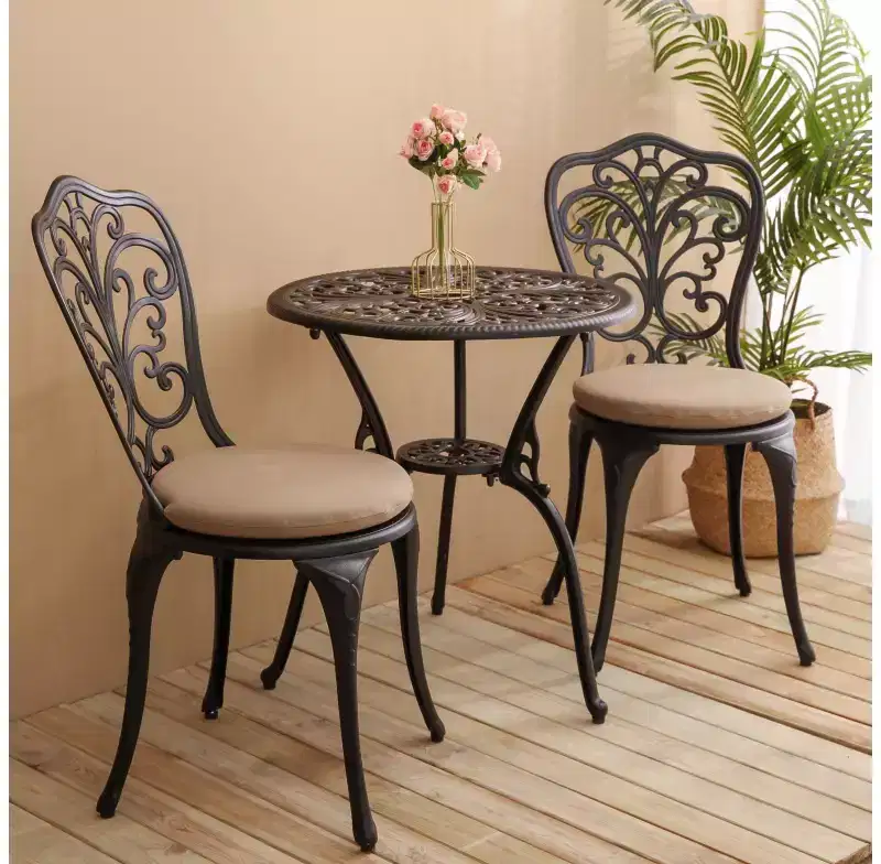 Whisen 3 Piece Patio Rust-Resistant Furniture Sets, Outdoor Aluminum 1 Round Table and 2 Chairs with Umbrella Hole