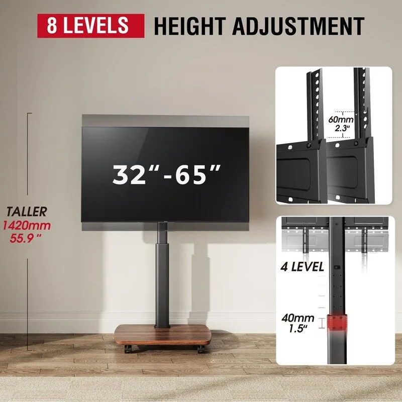 Black / Brown / White Rolling TV Stand with Height Adjustment & Swivel – Single