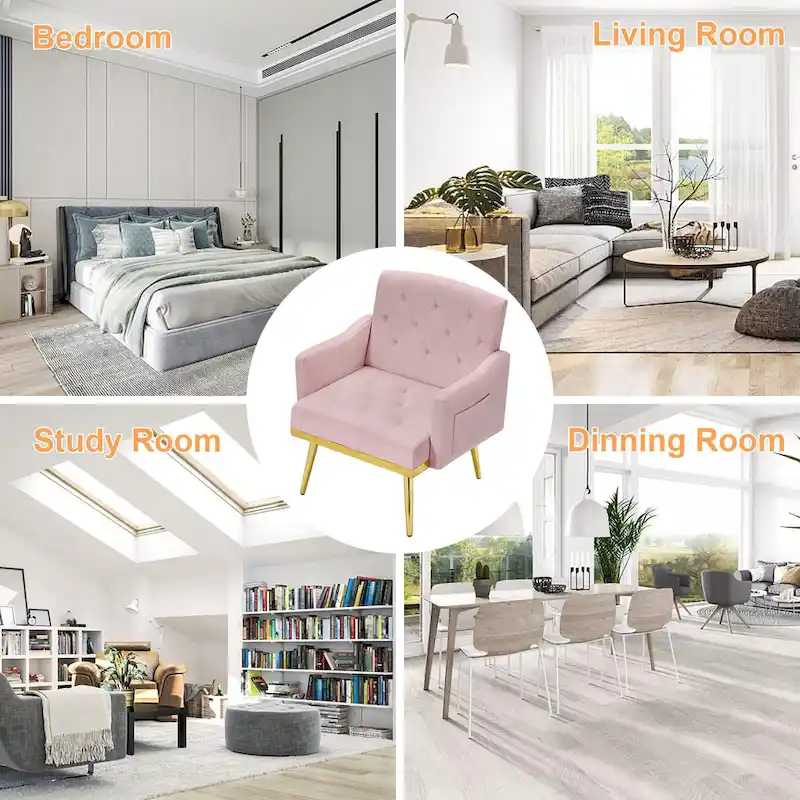 Velvet Accent Chair, Comfy Tufted Upholstered Armchair, Gold Legs - 28.7W