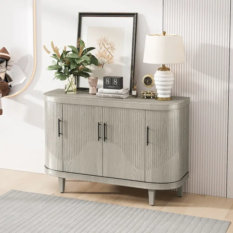 Curved Sideboard Cabinet with 4 Doors and Adjustable Shelves