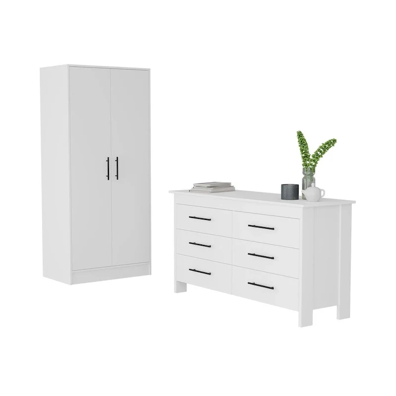 White 2-Door Armoire & 6-Drawer Dresser Bedroom Set