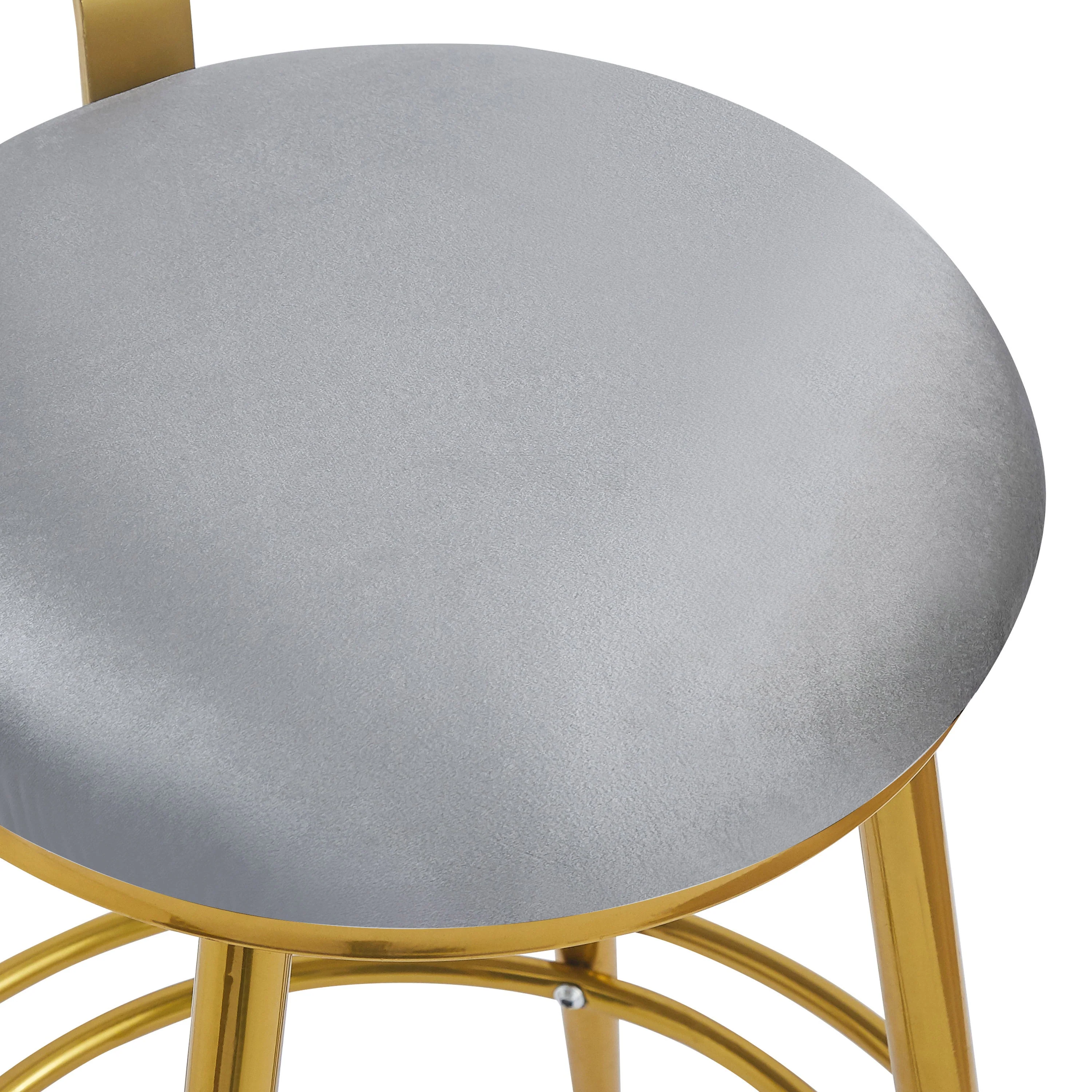 Set of 2 Velvet Counter Stools ¨C Dark Grey Upholstery, Round Cushion