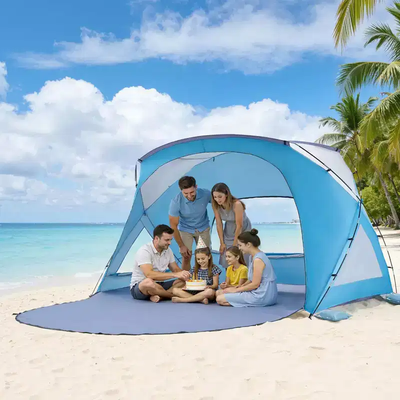 VEVOR Beach Tent Sun Shelter for 6 Person, UPF 50+ Protection, Portable Sun Shade Canopy with Carrying Bag & Sand Pockets, Lightweight,Blue