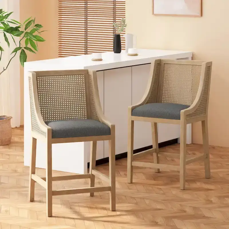 Christopher Knight Home Cataldo Fabric Upholstered Wood and Cane 25.5-Inch Counter Stools (Set of 2)