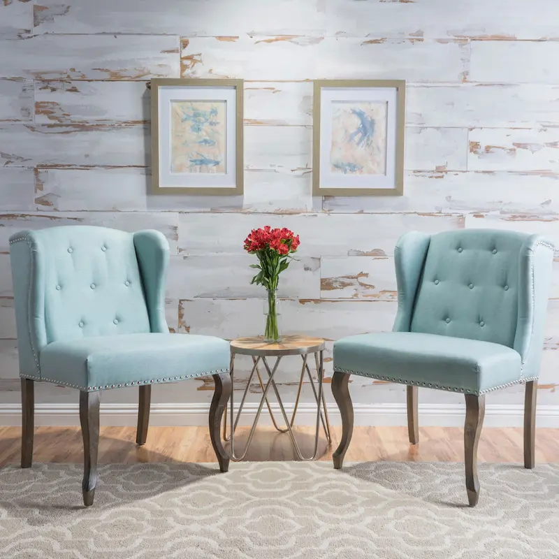 Niclas Wing Back Studded Fabric Accent Chairs (Set of 2) by Christopher Knight Home