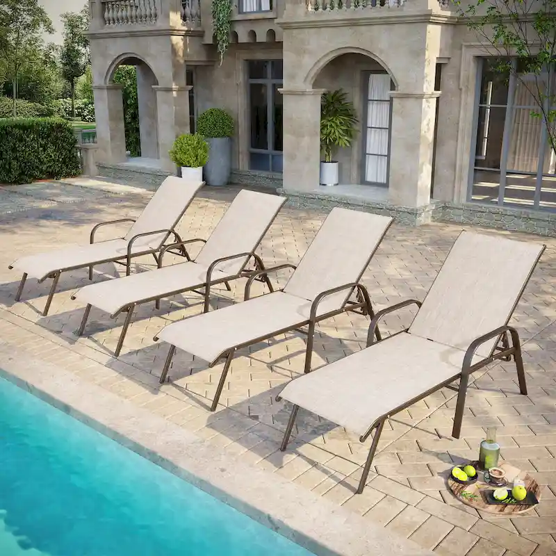 Pellebant 2/4PCS Outdoor Adjustable Patio Chaise Lounge Chairs