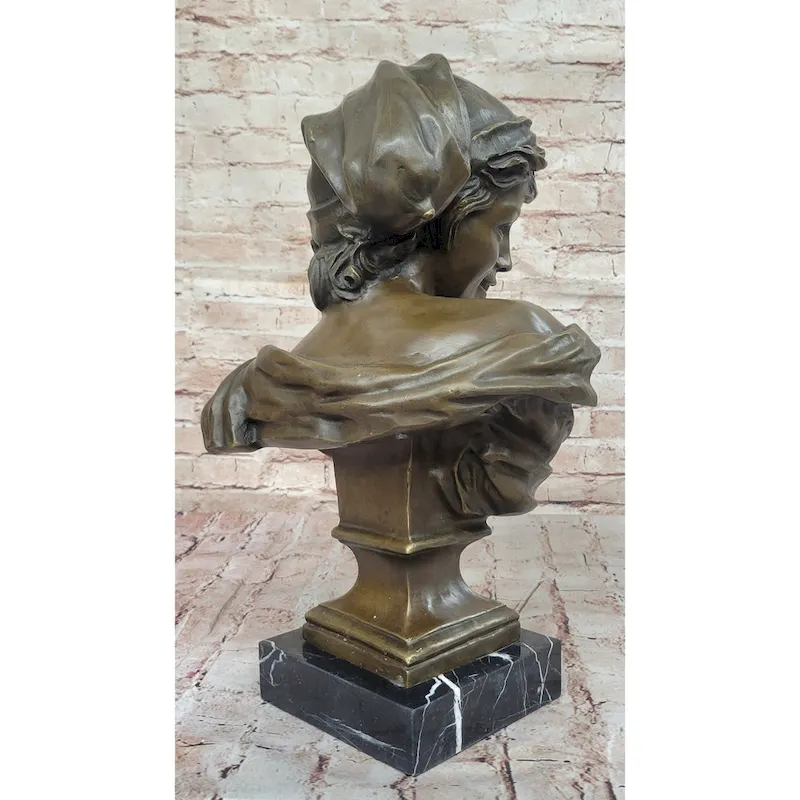 Charming Smiling Boy Bronze Bust Sculpture With Marble Base By Dalou