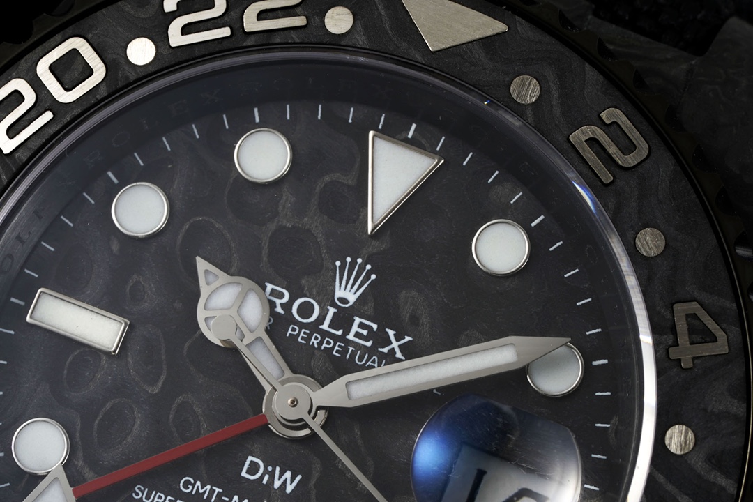 Rolex replica dial macro shot with hands and date window