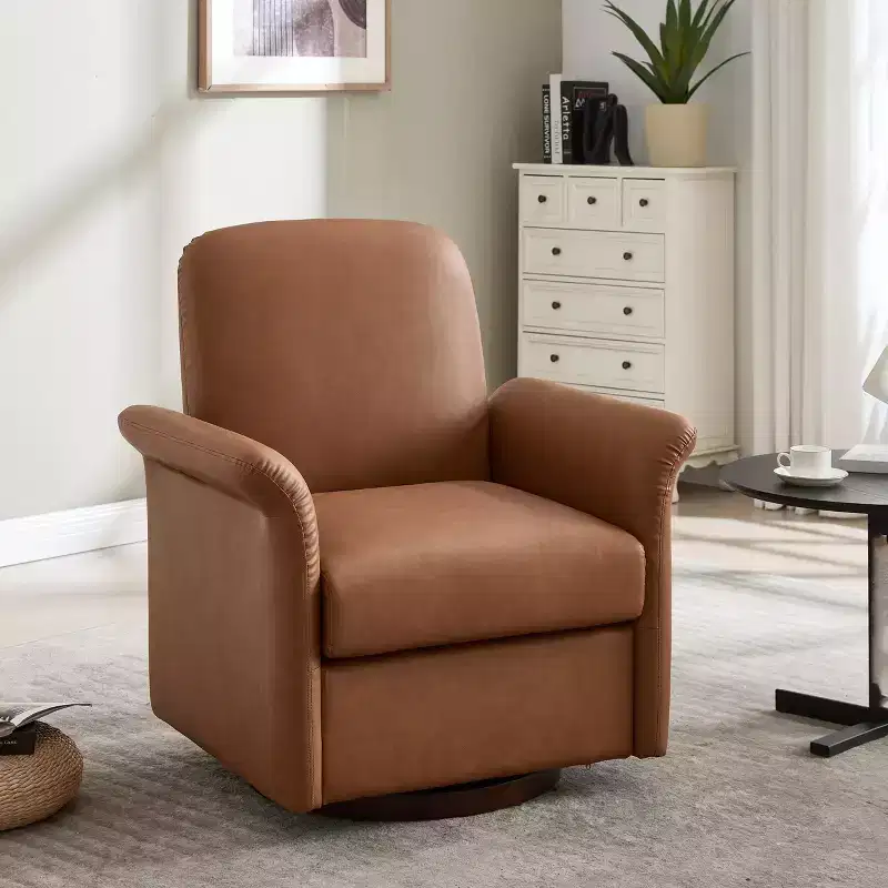 TUYOHW Modern Swivel Accent Chair with Wood Base Lounge Barrel Armchair Chair with Curved Armrest Single Sofa Chair for Living Room, Bedroom
