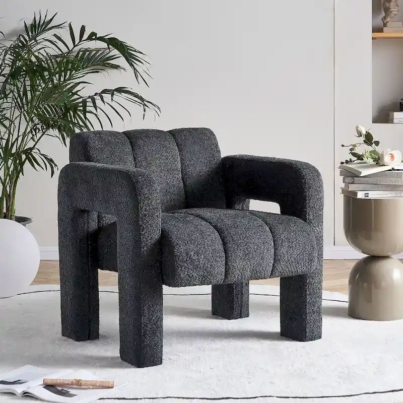 Upholstered Accent Chair 31.10  Wide Boucle Modern Accent Chair Side Chair Comfy Wide Armchair For Bedroom, Living Room