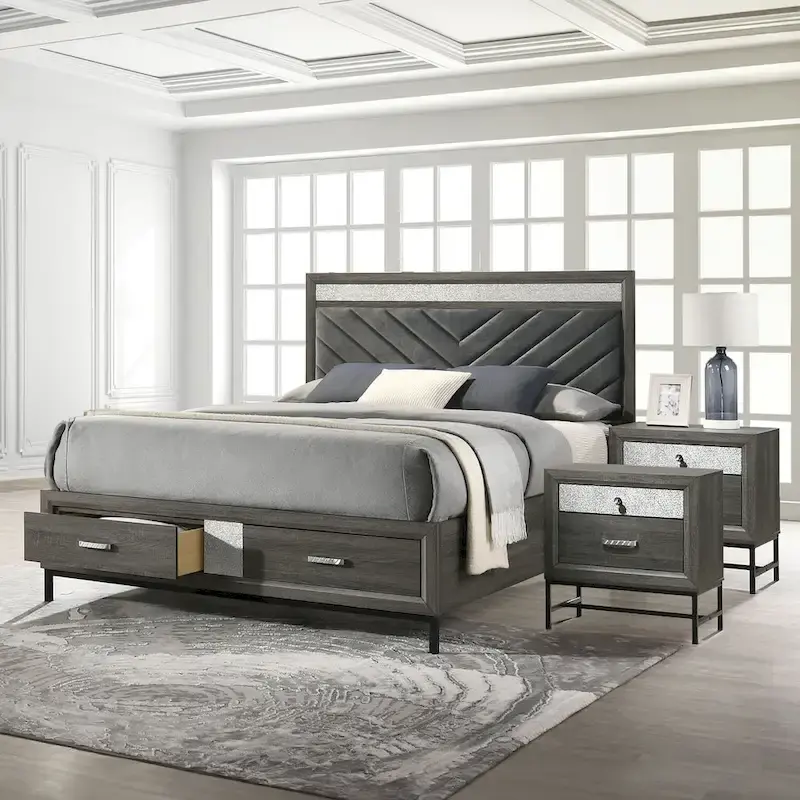 Furniture of America Heinisk Contemporary Grey 3-Piece Platform Bedroom Set