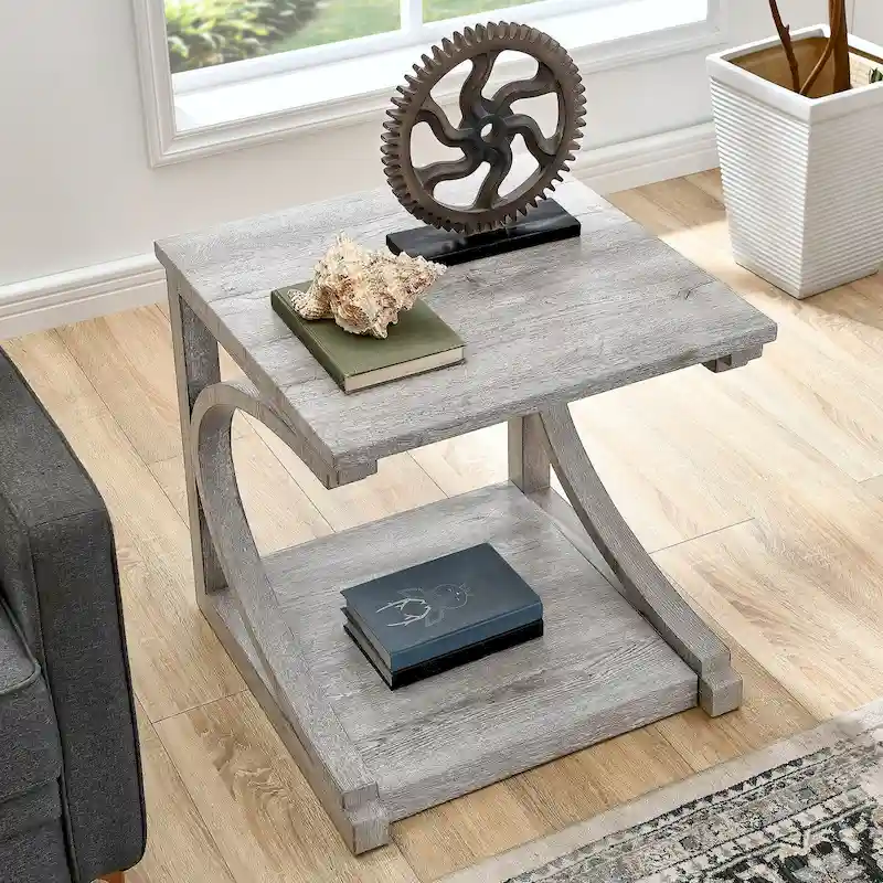Grey / Black / Brown Geometric Coffee Table with Storage Shelf, for 1 User