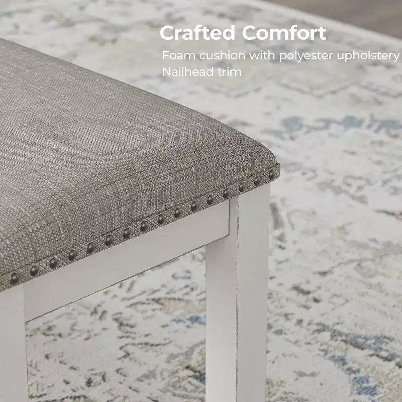 Signature Design by Ashley Robbinsdale Upholstered Dining Room Bench with Nailhead Trim, Antique White