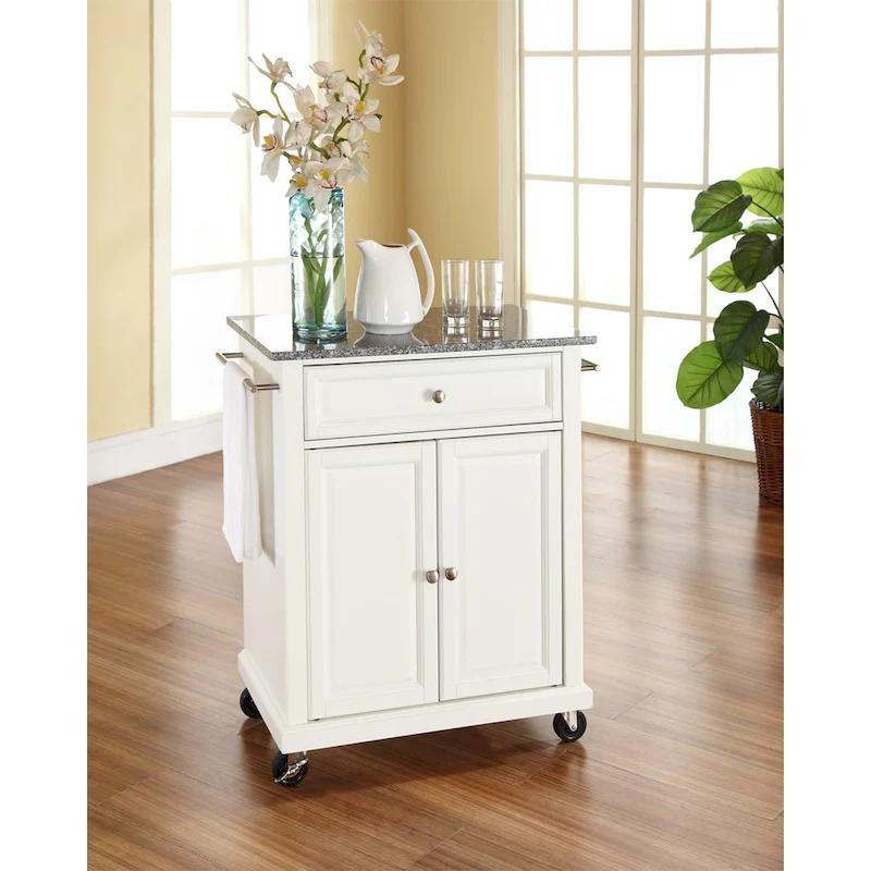 White Finish Solid Granite Top Portable Kitchen Cart/Island - 18d x 31w x 35.5h