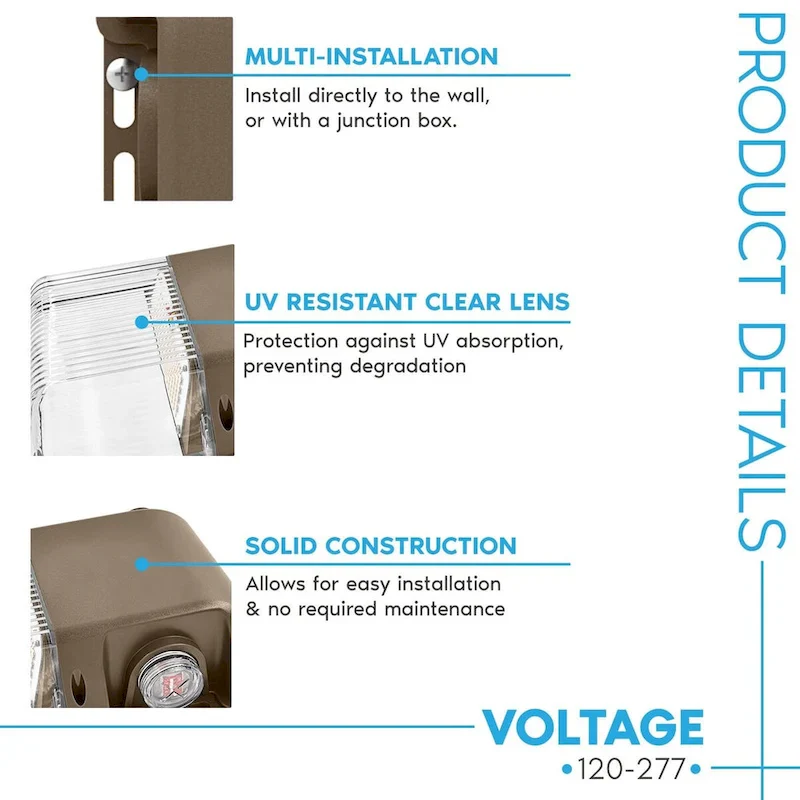 Luxrite 15/20/25W LED Wall Pack Light with Photocell, 3CCT, 1950/2600/3250LM, Dusk to Dawn, IP65, Dimmable 2-Pack