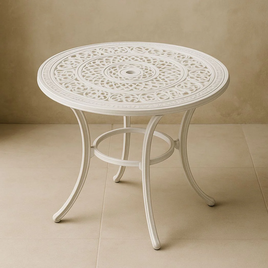 Table Ronde d'Extérieur en Aluminium Blanc sculpté diamètre 90 cm