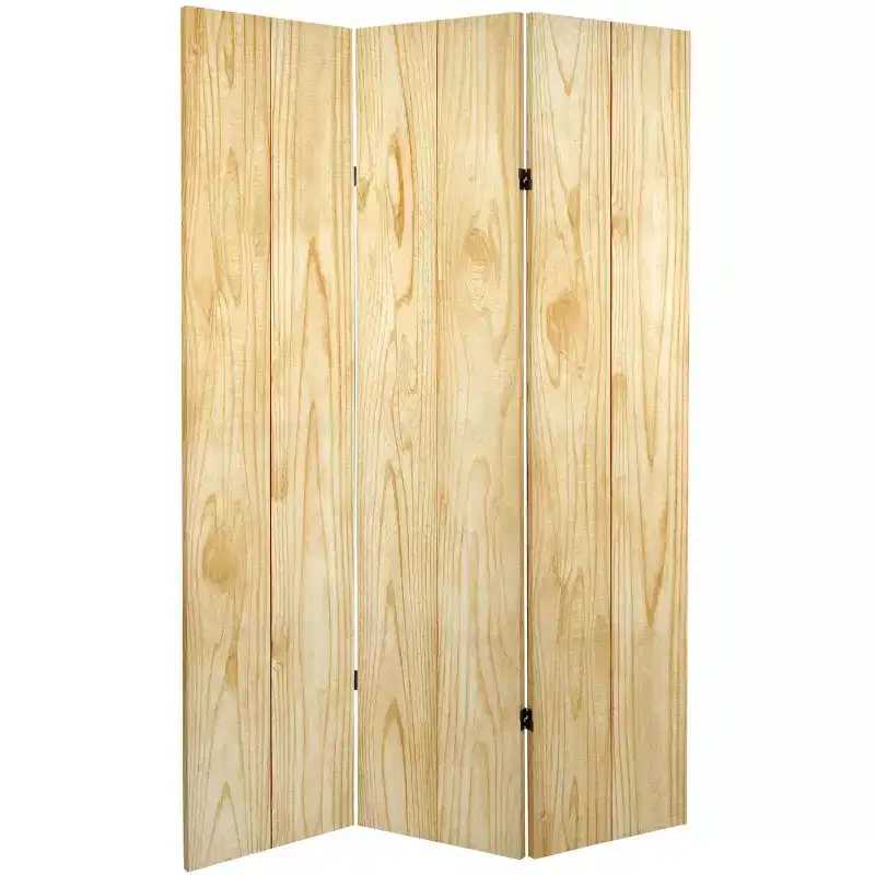 6" Double Sided Wood Grain Canvas Room Divider Brown - Oriental Furniture: Spruce Wood Frame, No Assembly Required