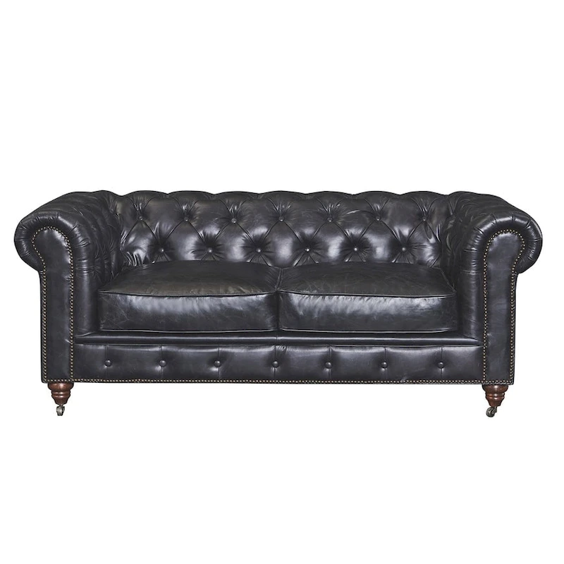 Century Chesterfield Love Seat - Light Chestnut Leather