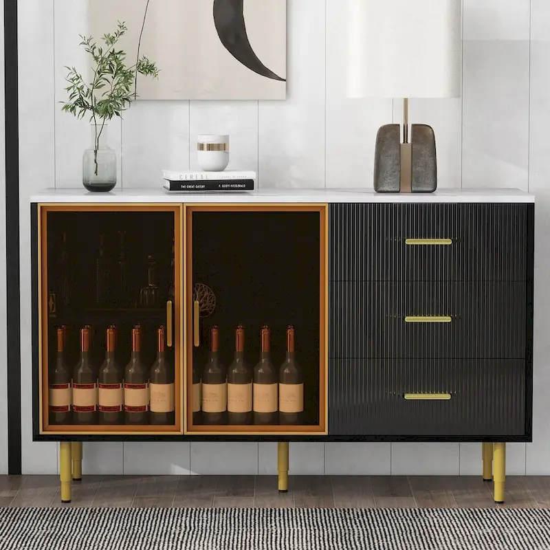 Modern Sideboard with Metal Legs and Handles - 60W x 16D x 36H