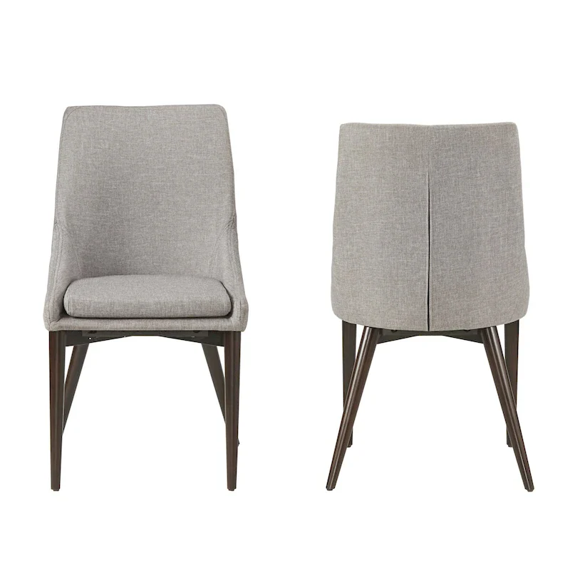 Mid-Century Barrel-Back Linen Dining Chairs with Tapered Legs – Dark Grey / Grey / White