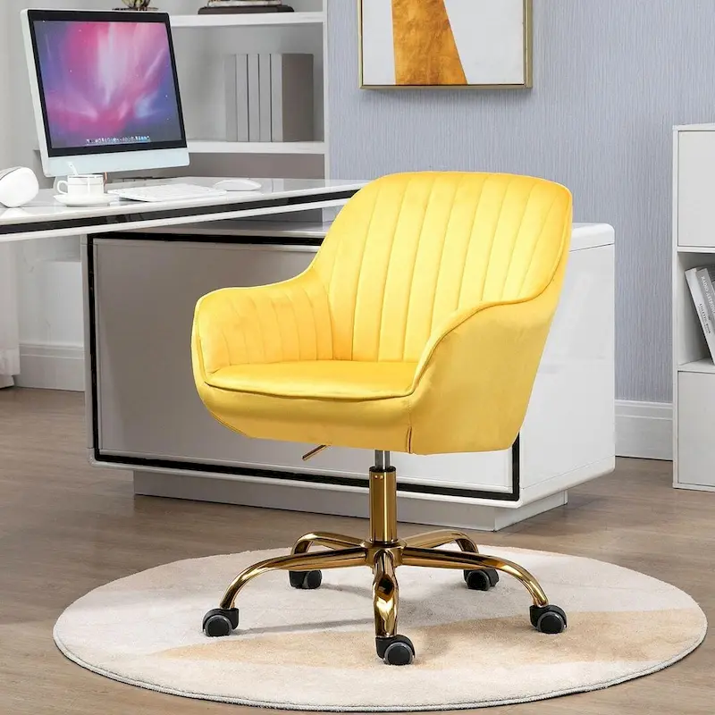 Modern Velvet 360 Degree Swivel Office Chair with Gold Base