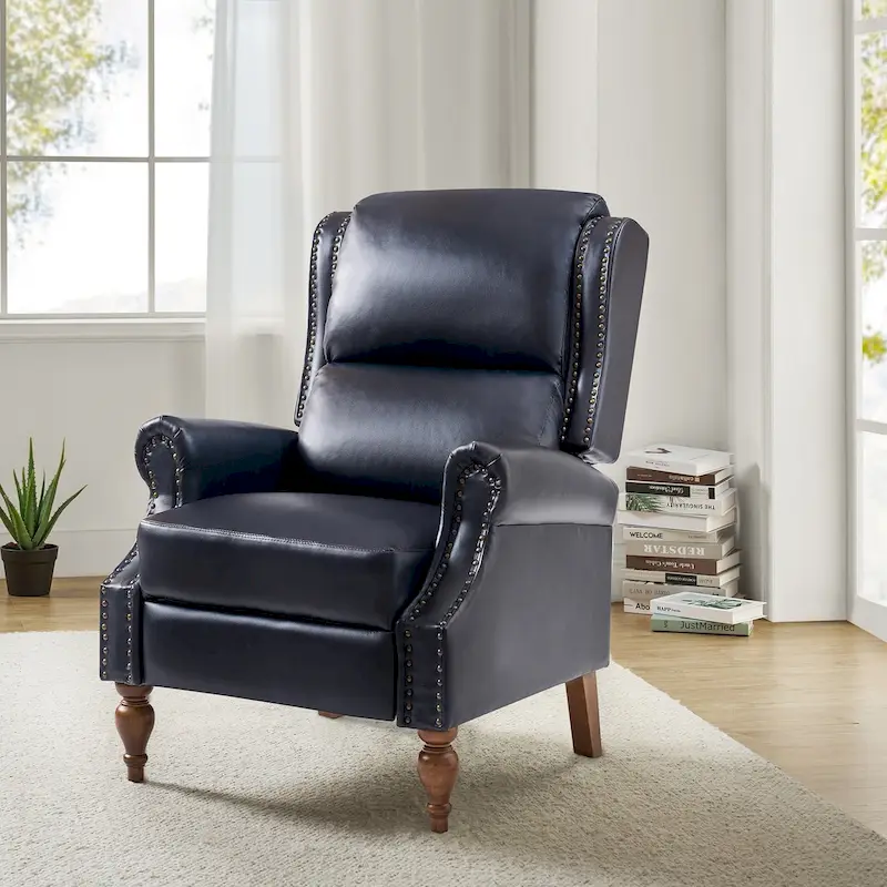 Terri Traditional Vegan Leather Manual Push Back Recliner by HULALA HOME