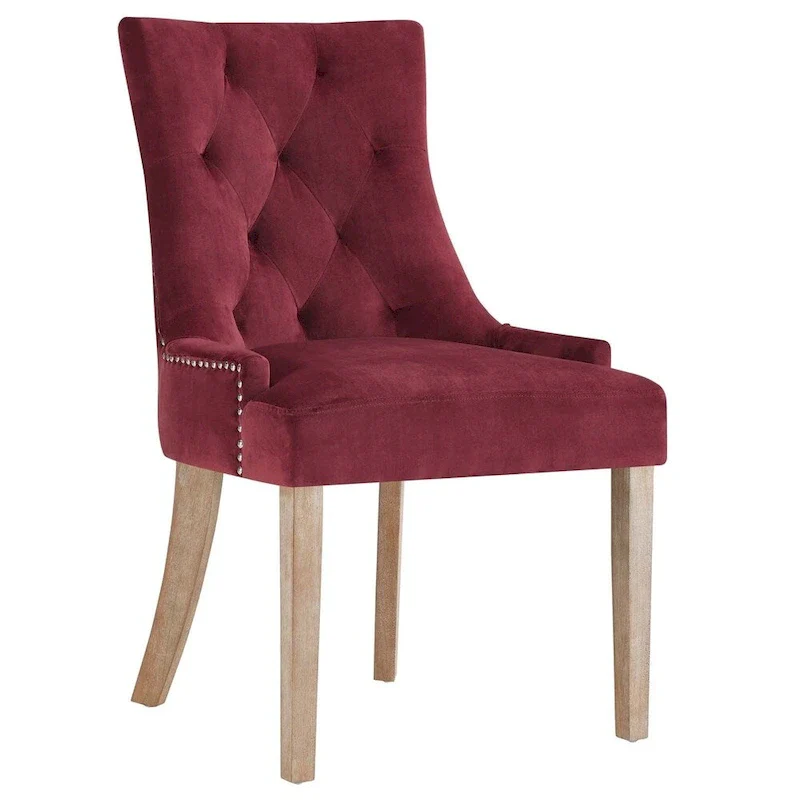 Black Tufted Velvet Upholstered Dining Chair with Nailhead Trim